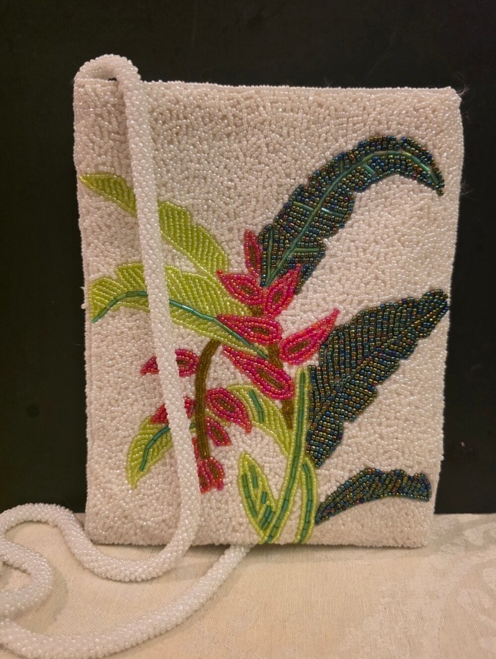 Maui by Design Hand Beaded Col I rful Bag w/ Beaded Strap Tropical Flowers